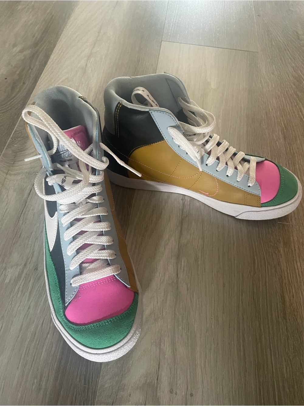 Nike Multicolor High-Top Sneakers — Pink, Green & Gold Accents